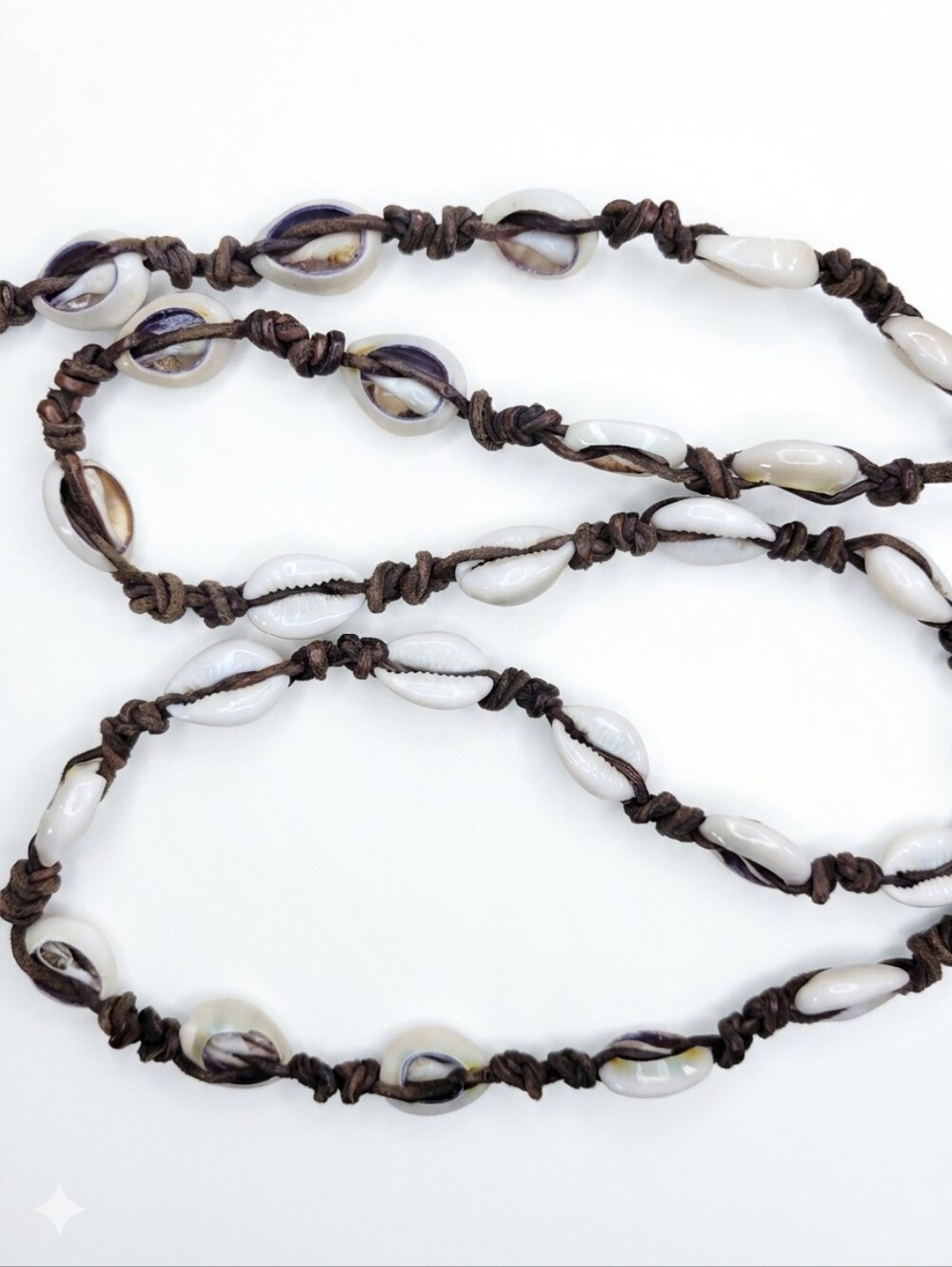 Cowrie Shell Knotted Cord Belt Unisex 42" Brown Boho Coastal Y2K Festival